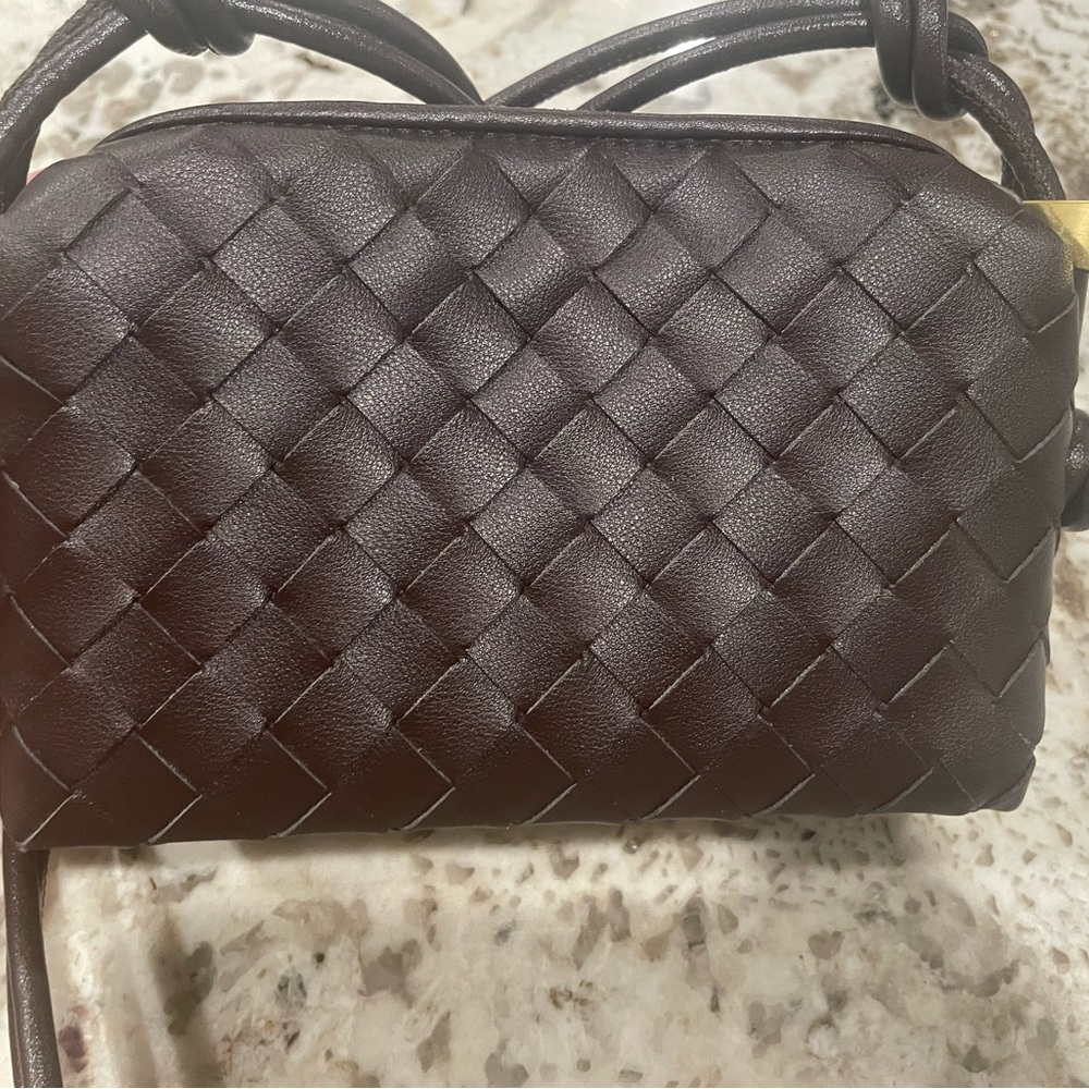 Dark Chocolate Brown Woven Leather Crossbody